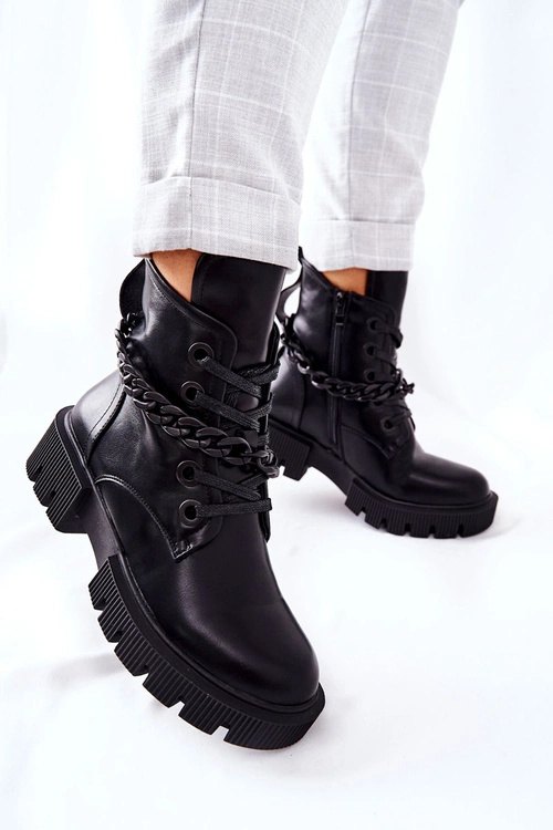 Skórzane Botki Workery Czarne Izzy