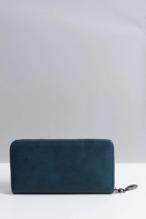 Duży Damski Granatowy Portfel z Ćwiekami