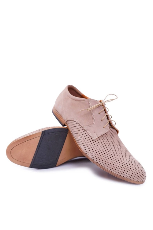 Męskie Półbuty Bednarek Nubukowe Ażurowe Beżowe Hermes