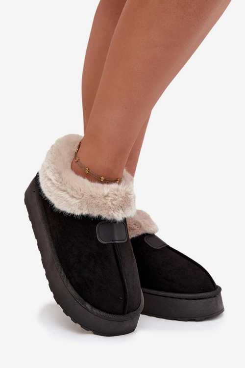 Śniegowce Damskie Na Platformie Z Futerkiem Czarne Calyra
