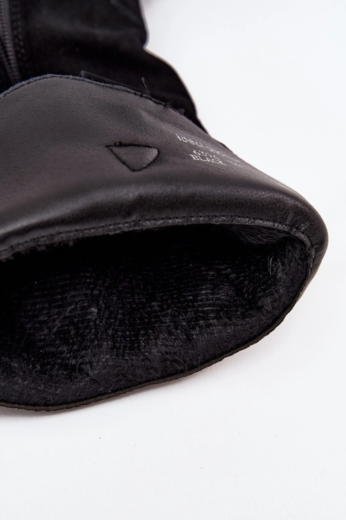 Skórzane Zamszowe Kozaki Kowbojki Damskie Ocieplane Czarne Urselle