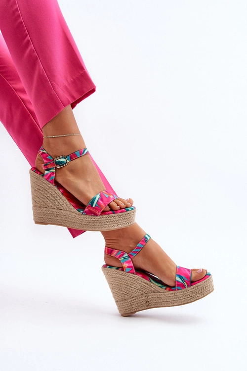 Wzorzyste Sandały Na Koturnie Z Plecionki Fuksja Anihazra