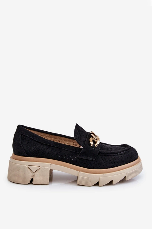 Damskie Półbuty Mokasyny Z Łańcuchem Czarne Luella