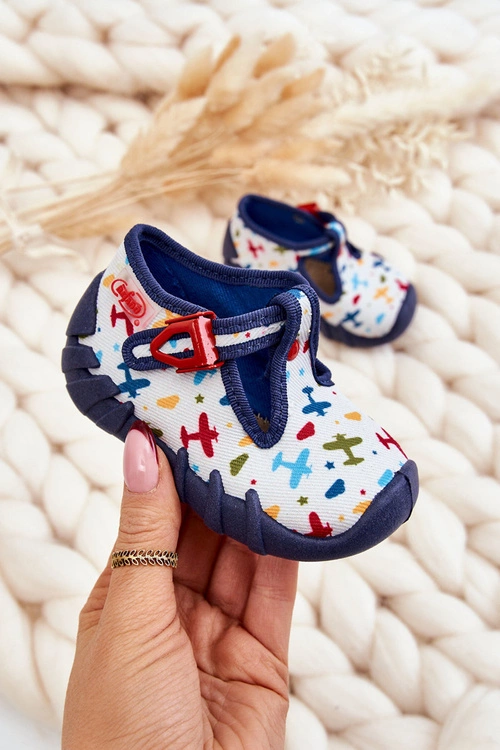 Buty Papcie Befado Samoloty 110P463 Biało-Granatowe