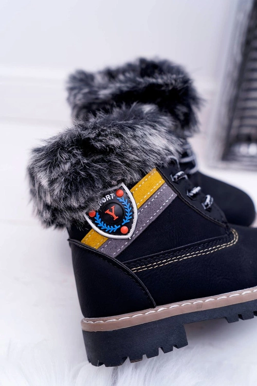 Dziecięce Chłopięce Botki Ocieplane Futerkiem Trapery Czarne Cobi