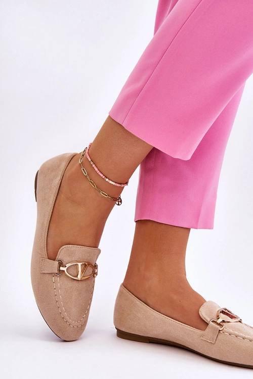 Zamszowe Mokasyny Z Ozdobnym Elementem Beżowe Reed