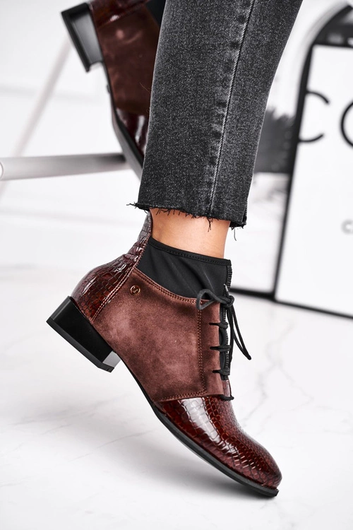 Botki Damskie Skórzane Trzewiki Maciejka Brązowe 04744-02