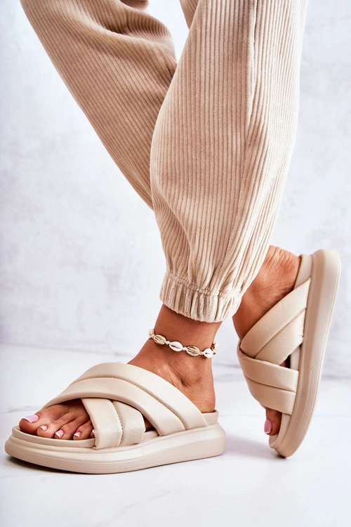 Damskie Skórzane Klapki La.Fi Beżowe Silla