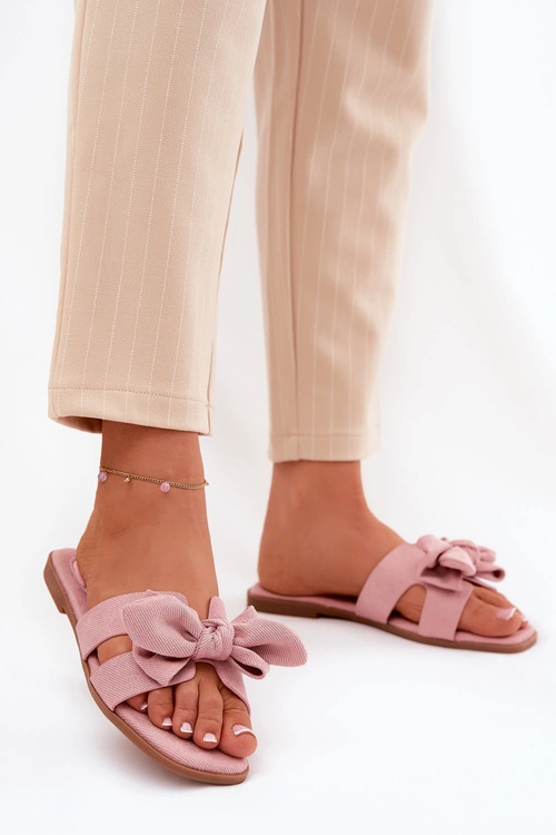 Płaskie Klapki Damskie Z Kokardką Różowe Tobin