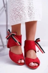 Skórzane Damskie Sandały Maciejka Na Słupku Czerwone 04038-08