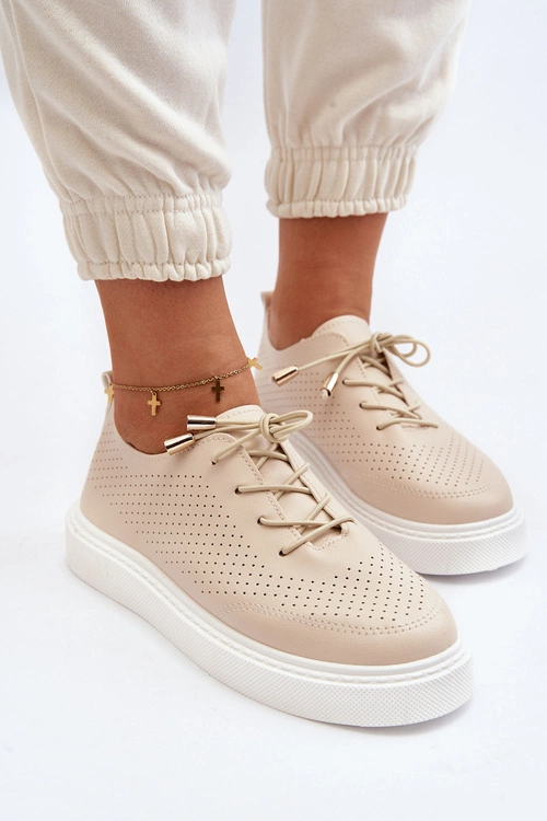 Ażurowe Trampki Damskie Beżowe Unassemia