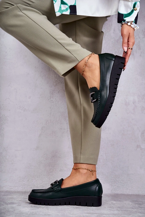 Lakierowane Półbuty Loafery Na Platformie Zielone Kjersti