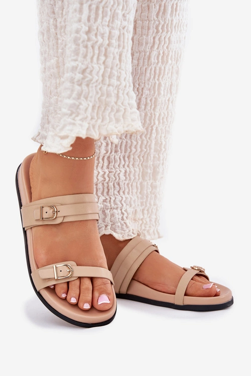 Klapki Damskie Z Klamrami Beżowe Brinella