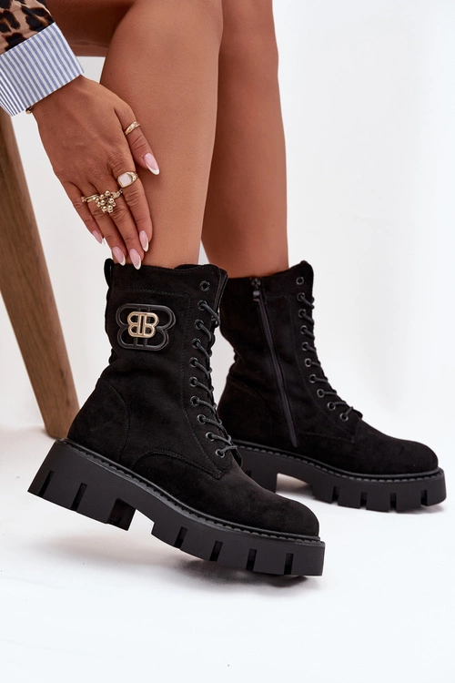 Ocieplane Botki Wokrery Damskie Z Ozdobą Czarne Melisse