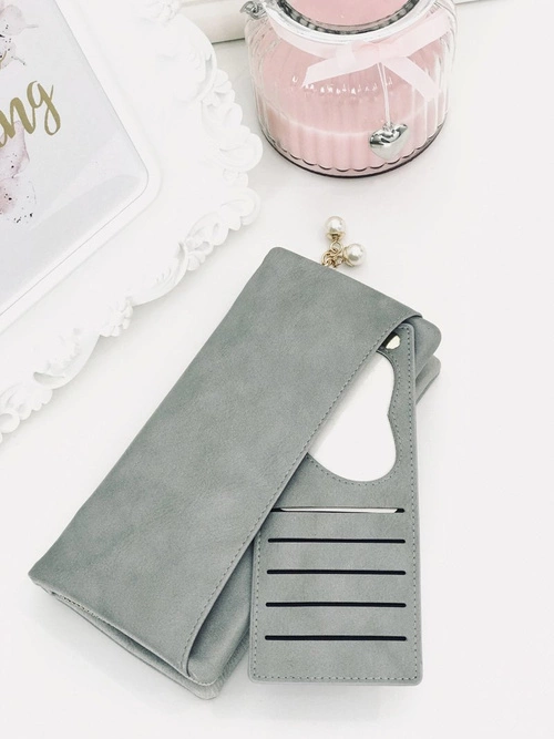 Duży Damski Szary Portfel