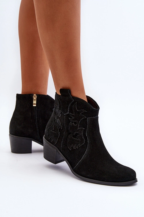 Zazoo 3426 Damskie Zamszowe Botki Kowbojki Czarne