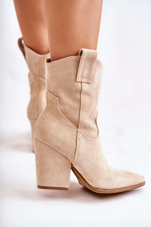 Damskie Zamszowe Botki Kowbojki Beżowe Mindy