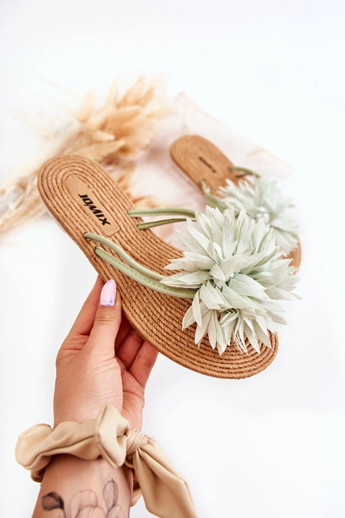 Damskie Klapki Japonki Z Materiałową Ozdobą Zielone Eviana