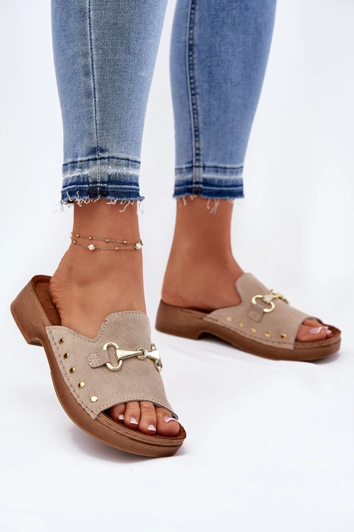 Zamszowe Klapki Damskie Inblu TF0002KU Beżowe