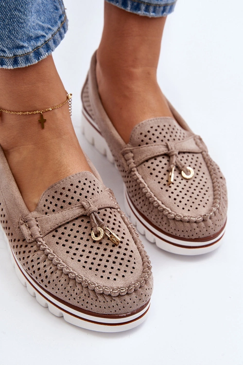 Damskie Ażurowe Mokasyny Beżowe Twista