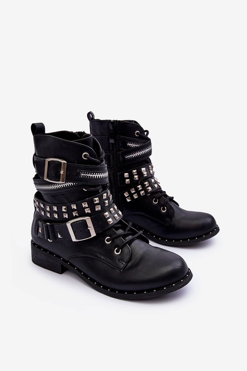 Dziecięce Botki Z Ćwiekami Zamek Klamry Czarne