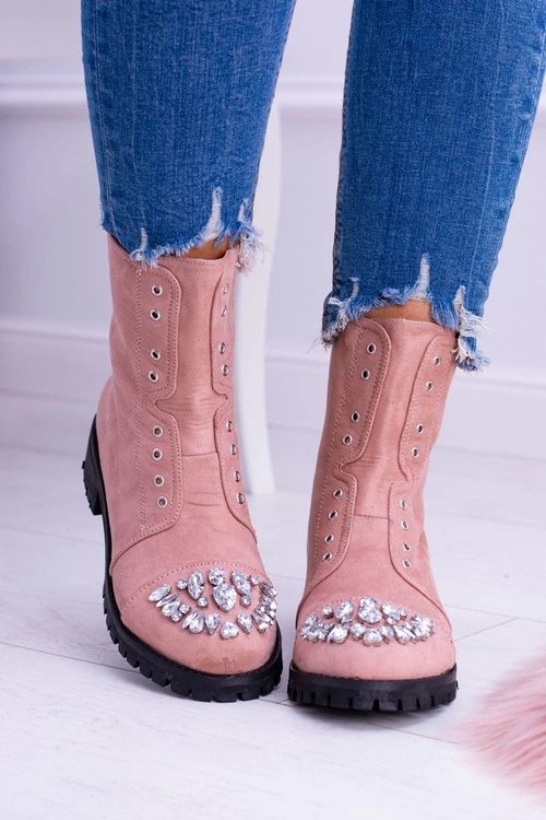 Lu Boo Damskie Botki Za Kostkę z Cyrkoniami Pudrowy Róż Carrie