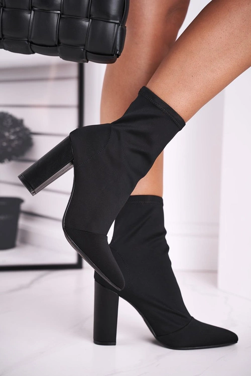 Damskie Botki Na Słupku Lycra Czarne Morie