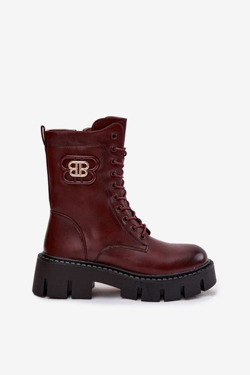 Ocieplane Botki Wokrery Damskie Z Ozdobą Bordowe Melisse