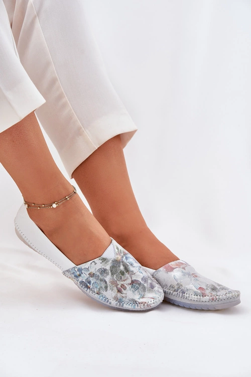 Skórzane Baleriny Ze Wzorem Maciejka T1930-38 Białe