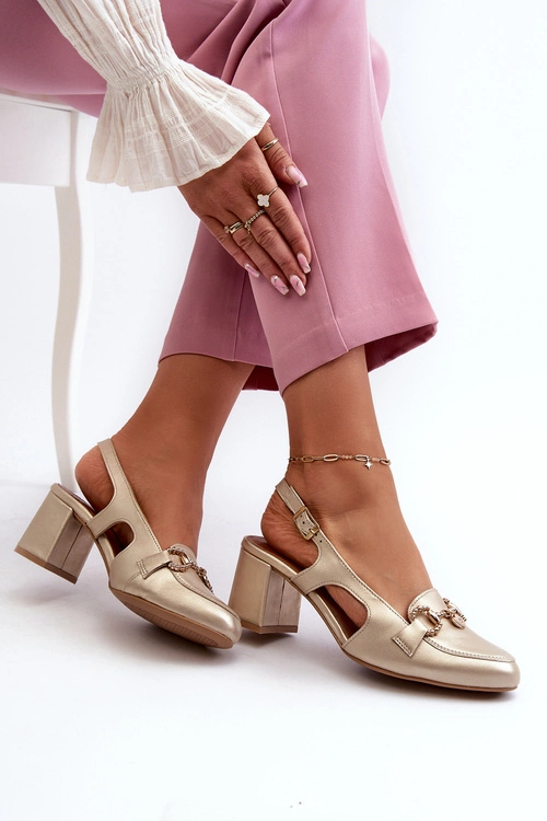 Skórzane Sandały Na Słupku Maciejka 06419-25 Złote