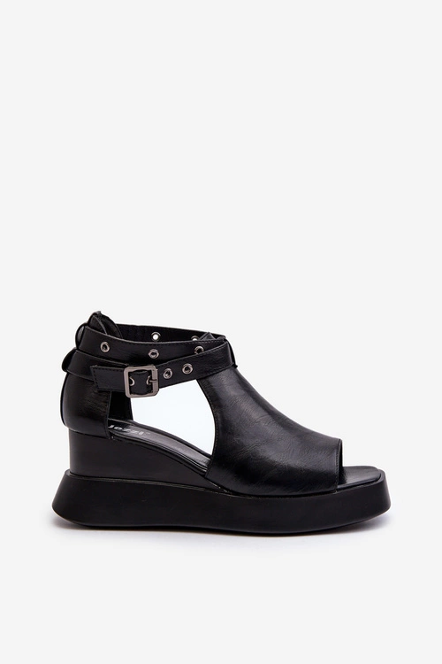Sandały Damskie Na Platformie I Koturnie Z Eko Skóry Czarne Hloeli