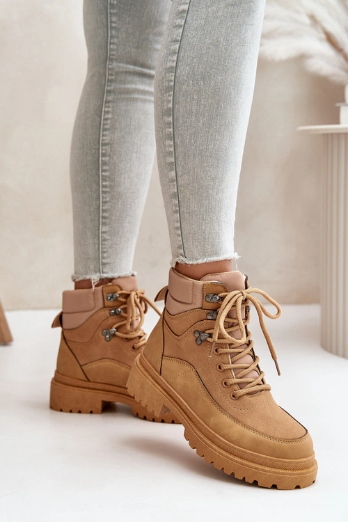 Botki Trapery Damskie Sznurowane Camel Rabaria