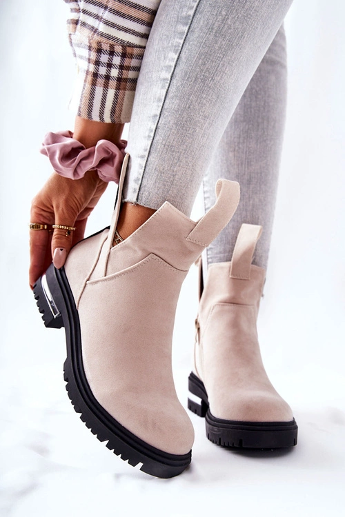 Ocieplane Botki Sztyblety Z Suwakiem Beżowe My Way