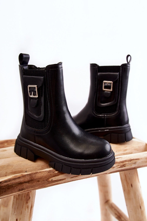 Dziewczęce Wysokie Skórzane Botki Czarne Shelby