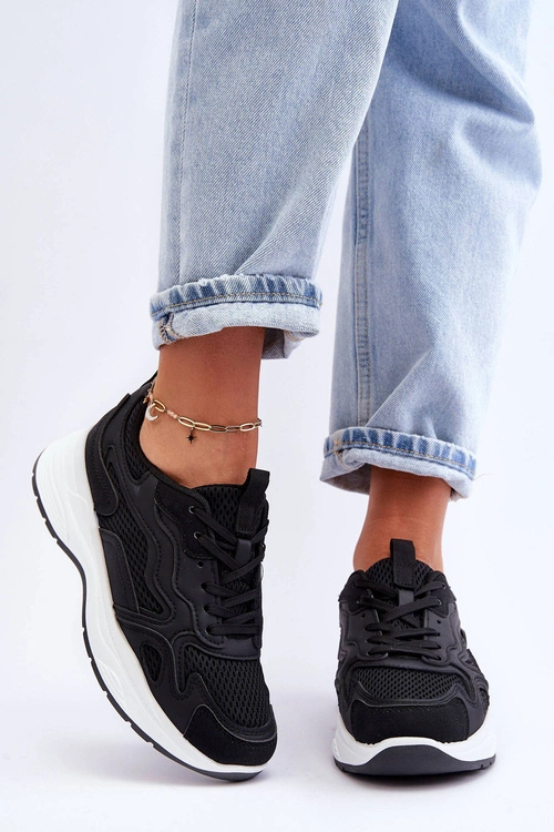 Damskie Buty Sportowe Sneakersy Na Platformie Czarno-Białe Lomare
