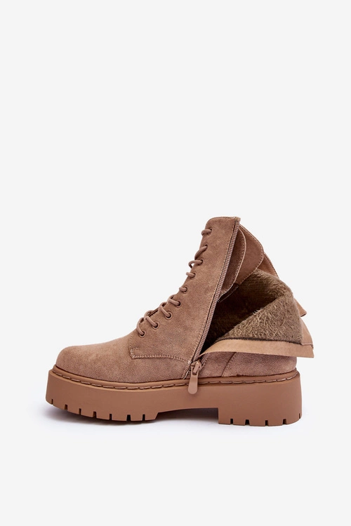 Zamszowe Botki Workery Damskie Beżowe Dearia