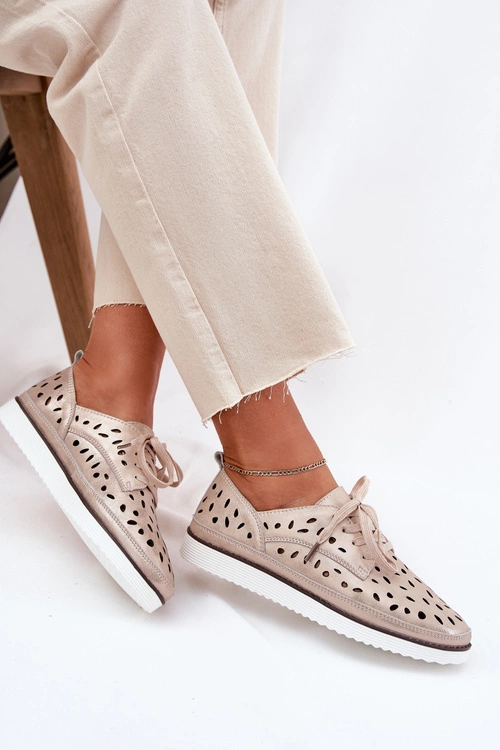 Półbuty Skórzane Damskie S.Barski LR51-611 Złote