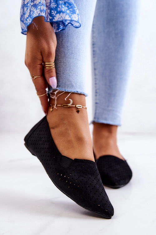 Ażurowe Damskie Baleriny Wsuwane Czarne Rosario