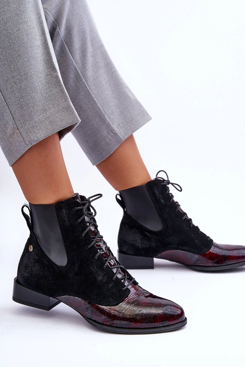 Skórzane Botki Na Płaskim Obcasie Maciejka 06200-08 Czarne