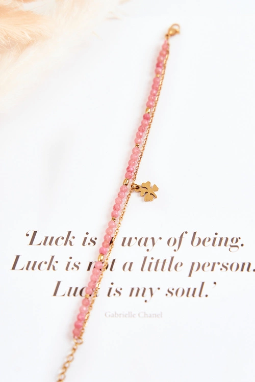 Damska Bransoletka Z Koralikami Różowo-Złota