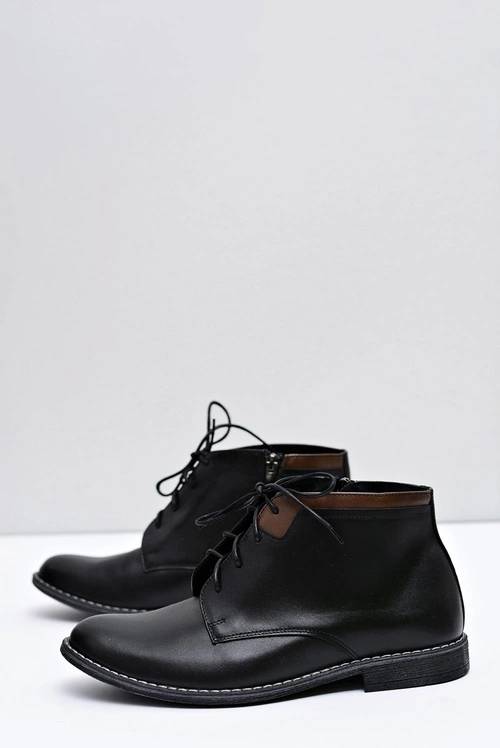 Męskie Botki Wysokie Ciepłe Z Zamkiem Czarne Mendez