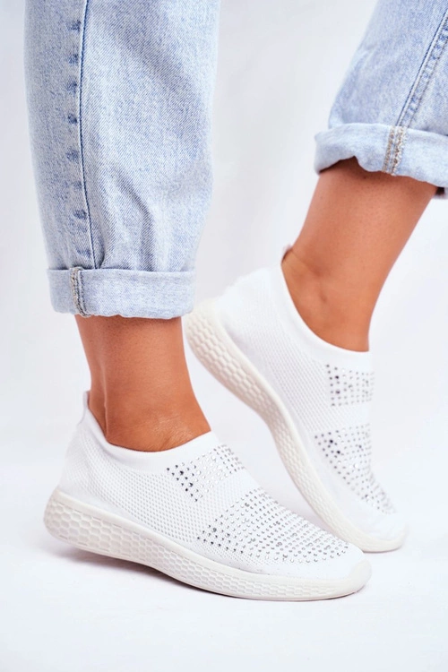 Damskie Sportowe Obuwie Wsuwane Białe z Cyrkoniami Sidonim