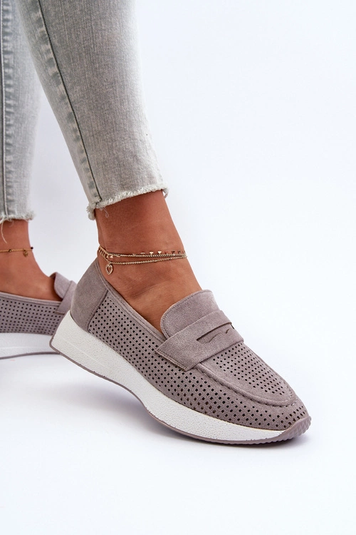 Mokasyny Damskie Na Platformie Eko Zamszowe Szare Inesqua