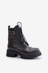 Zazoo 60486 Skórzane Botki Workery Ocieplane Czarne