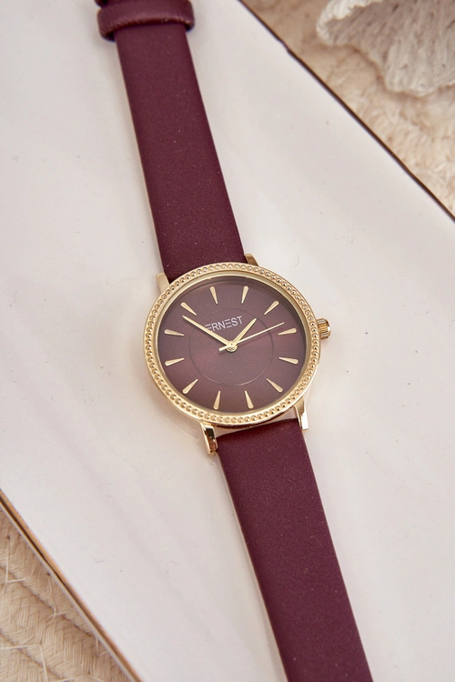 Zegarek Na Eko Skórzanym Pasku Bez Niklu Fioletowy ERNEST E62155D