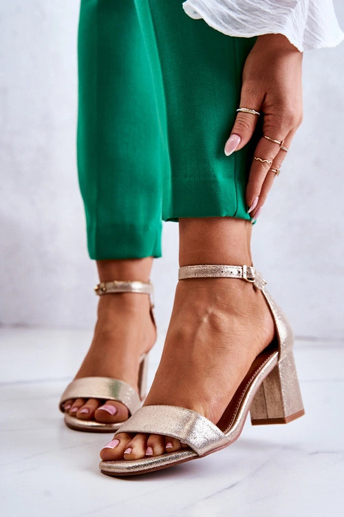 Damskie Modne Sandały Na Słupku Złote Lucida