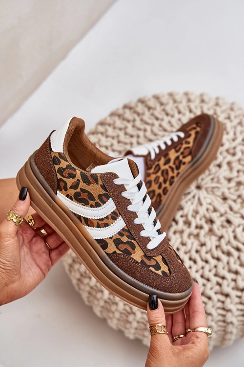 Stylowe Sneakersy W Panterkę Na Platformie Brązowe Doriwa