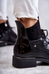 Lakierowane Ocieplane Botki Sznurowane Czarne Cathrine