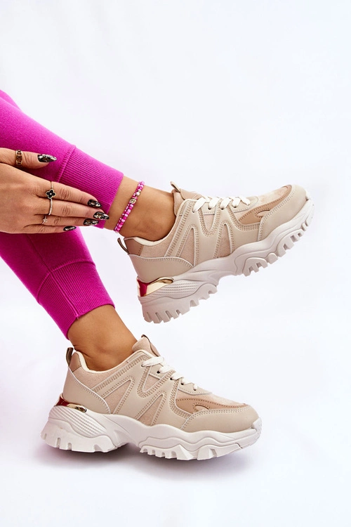 Klasyczne Sportowe Buty Na Platformie Beżowe Bowie
