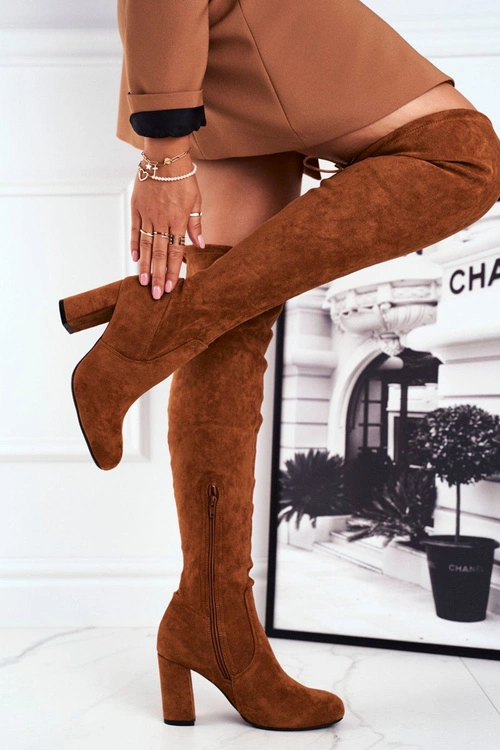 Kozaki Damskie Zamszowe Na Słupku Camel Highso